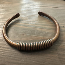 Load image into Gallery viewer, Vintage Copper Cuff Bracelet Large 2.5 i Metal Wrap Detail Adjustable