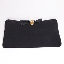 Load image into Gallery viewer, Vtg Evening Clutch Handbag Women S Black Gold Tone Latch Bow Purse Satchel Bag