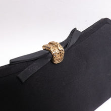 Load image into Gallery viewer, Vtg Evening Clutch Handbag Women S Black Gold Tone Latch Bow Purse Satchel Bag