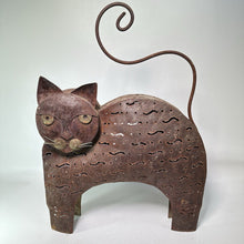 Load image into Gallery viewer, Vtg Scrap Yard Art Metal Cat Lantern Garden Candle Decor Outdoor 17x21