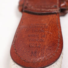 Load image into Gallery viewer, Talbots Golf Belt M Ivory Cotton Brown Leather Trim Brass Buckle Adjust