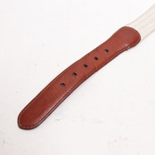 Load image into Gallery viewer, Talbots Golf Belt M Ivory Cotton Brown Leather Trim Brass Buckle Adjust