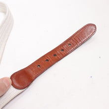 Load image into Gallery viewer, Talbots Golf Belt M Ivory Cotton Brown Leather Trim Brass Buckle Adjust