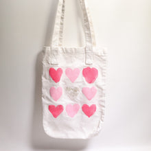 Load image into Gallery viewer, Heart Canvas Tote Small White Pink Love Shoulder Handles Foldable Carryall
