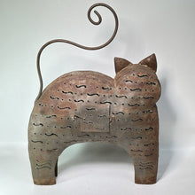Load image into Gallery viewer, Vtg Scrap Yard Art Metal Cat Lantern Garden Candle Decor Outdoor 17x21