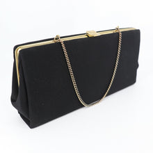 Load image into Gallery viewer, Vtg Evening Clutch Handbag Small Black Satchel Purse Bag Red White Lined Chain
