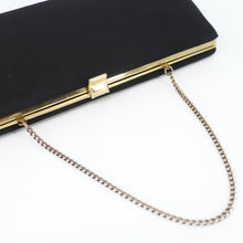 Load image into Gallery viewer, Vtg Evening Clutch Handbag Small Black Satchel Purse Bag Red White Lined Chain