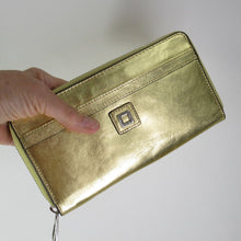 Load image into Gallery viewer, Lodis Wallet Women Small Gold Leather Zip Around Bifold Clutch ID Cards Coin
