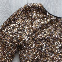 Load image into Gallery viewer, Dress the Population Women Small Bodycon Gold Black Sequin Stretch Long Sleeve
