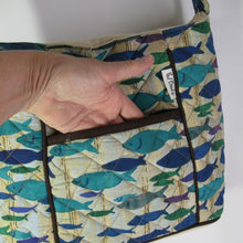 Load image into Gallery viewer, Paul Brent Sun N Sand Tote Handbag Large Blue Green Fish School Crossbody Adjust
