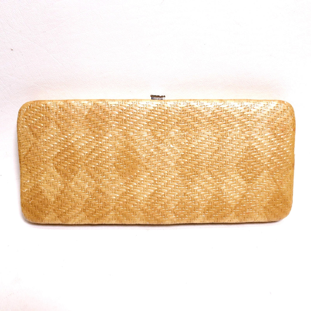 Rolfs Clutch Wallet Women Natural Straw Weave Hinged Hard Case Cards Cash Coin