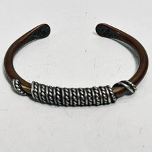 Load image into Gallery viewer, Vtg Copper Cuff  Bracelet Brass Wrap Wire Adjust 2.5 in Signed Native American
