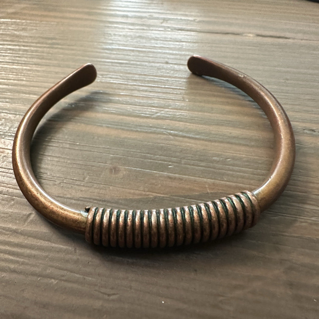 Vintage Copper Cuff  Bracelet Large 2.5 i Metal Wrap Detail Adjustable