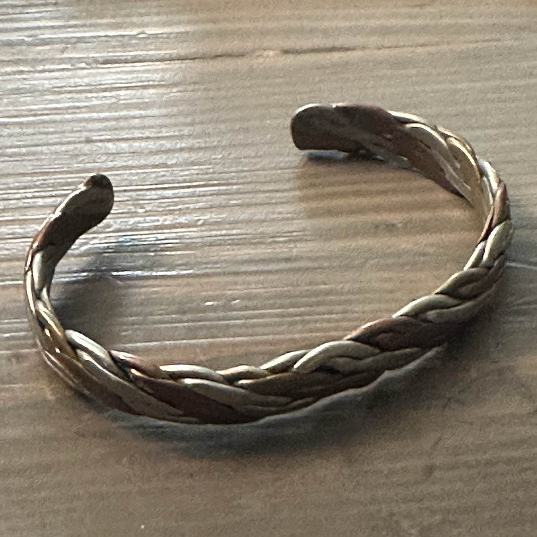 Vtg Copper Sterling Braided Cuff Bracelet Handcrafted Signed D 3 Adjust 2.5 in