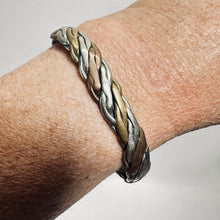 Load image into Gallery viewer, Vtg Copper Sterling Braided Cuff Bracelet Handcrafted Signed D 3 Adjust 2.5 in
