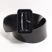 Load image into Gallery viewer, Vtg Astor Waist Belts M Black Faux Patent Leather Covered Buckle Wide
