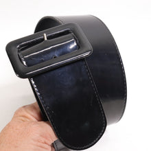 Load image into Gallery viewer, Vtg Astor Waist Belts M Black Faux Patent Leather Covered Buckle Wide

