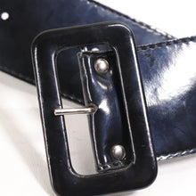Load image into Gallery viewer, Vtg Astor Waist Belts M Black Faux Patent Leather Covered Buckle Wide
