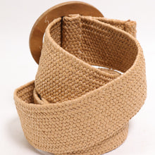 Load image into Gallery viewer, Jute Summer Waist Belt Women XL Stretch Tan Weave Wood Circle Slide Buckle Wide

