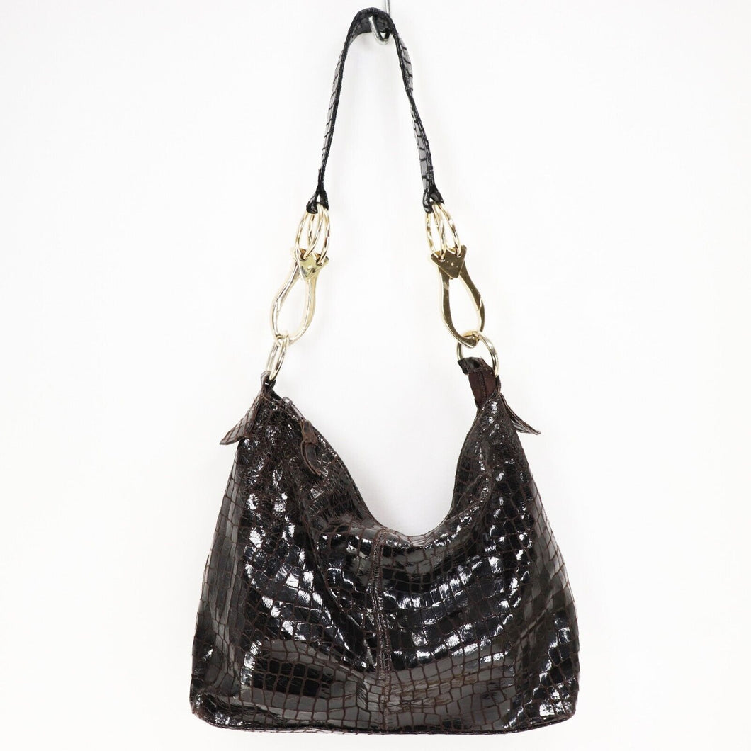 Leather Croc Embossed Hobo Handbag Women Brown Oxblood Purse Shoulder Bag