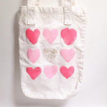 Load image into Gallery viewer, Heart Canvas Tote Small White Pink Love Shoulder Handles Foldable Carryall
