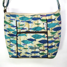 Load image into Gallery viewer, Paul Brent Sun N Sand Tote Handbag Large Blue Green Fish School Crossbody Adjust
