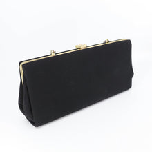 Load image into Gallery viewer, Vtg Evening Clutch Handbag Small Black Satchel Purse Bag Red White Lined Chain
