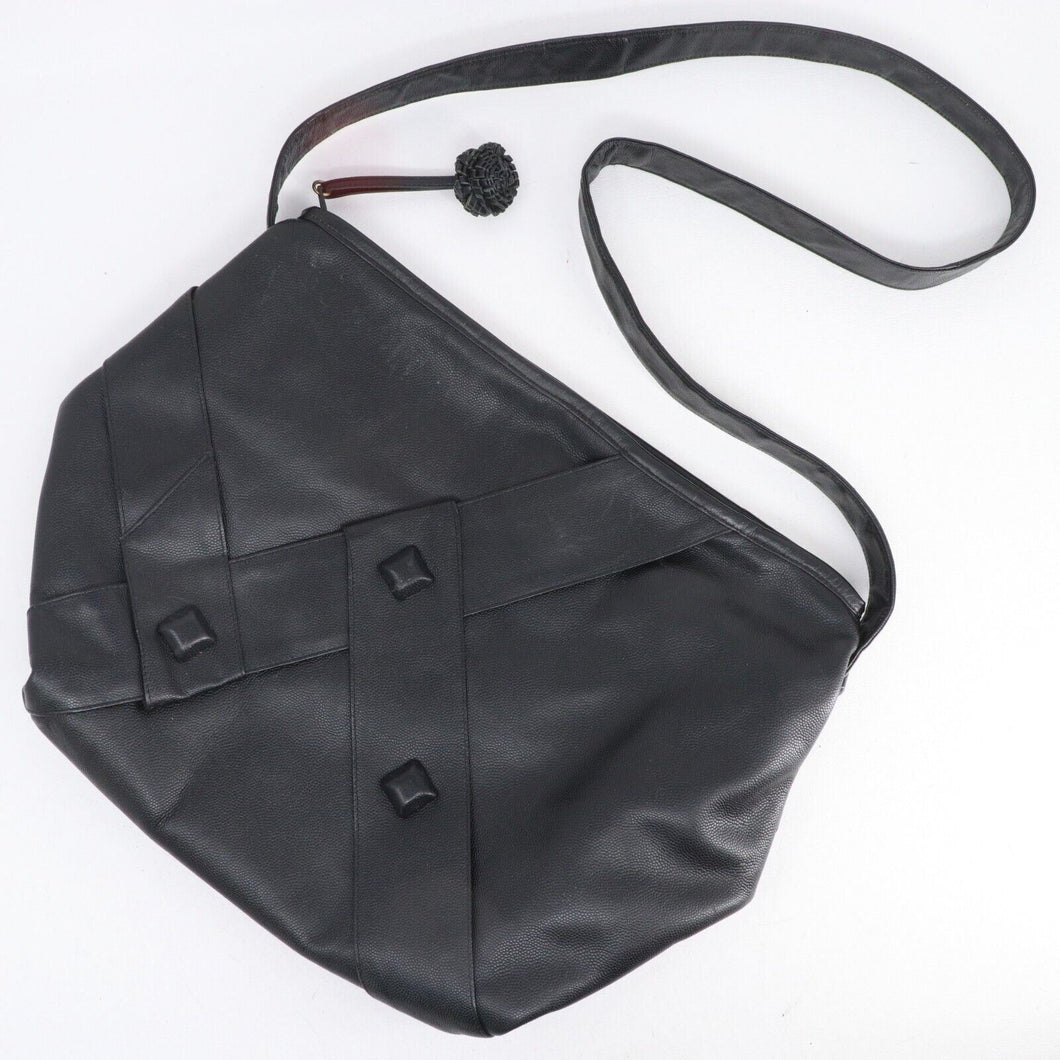 Vtg Sharif Handbag M Black Leather Square Bead Lined Retro Purse Shoulder Bag