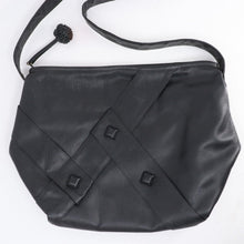 Load image into Gallery viewer, Vtg Sharif Handbag M Black Leather Square Bead Lined Retro Purse Shoulder Bag
