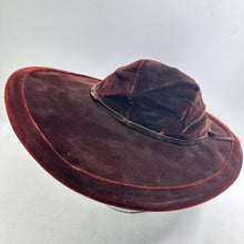 Load image into Gallery viewer, Vtg Garolner Velvet Hat Women 22 Brown Short Rear Wide Side Front Brim Netting
