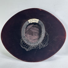 Load image into Gallery viewer, Vtg Garolner Velvet Hat Women 22 Brown Short Rear Wide Side Front Brim Netting
