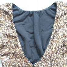 Load image into Gallery viewer, Dress the Population Women Small Bodycon Gold Black Sequin Stretch Long Sleeve

